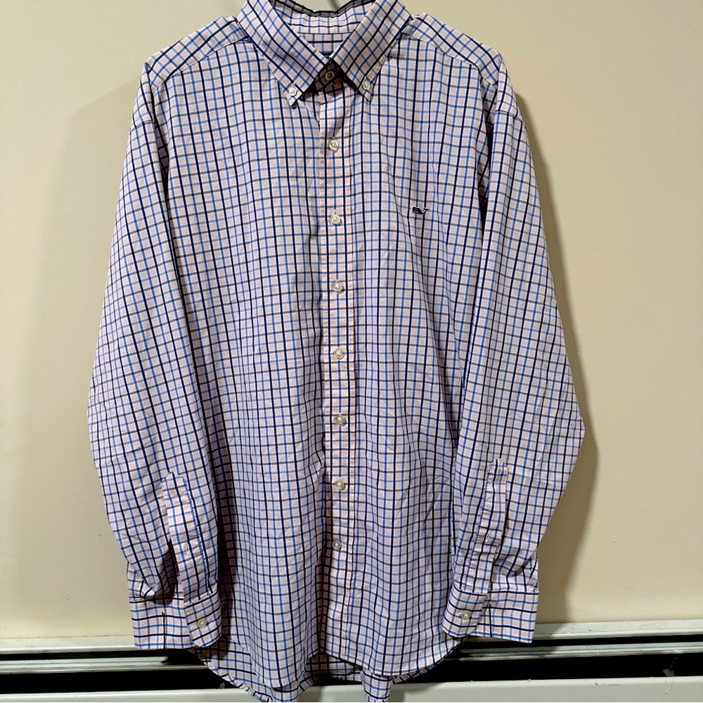 Vineyard Vines Button Down Shirt. Size XL. Blue and Pink Checker Pattern